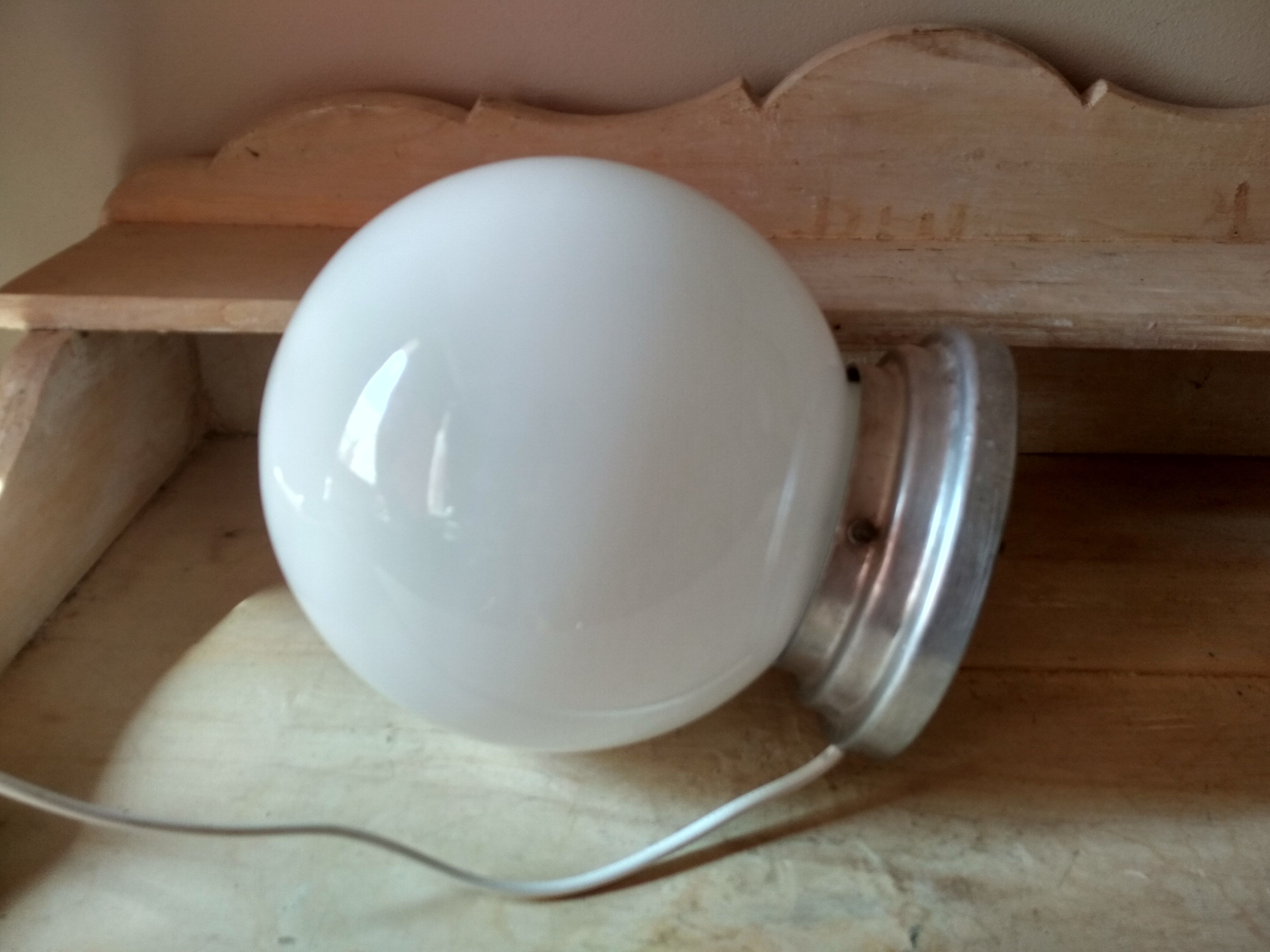 Old ceiling of 40's, white opaline globe, ceiling light