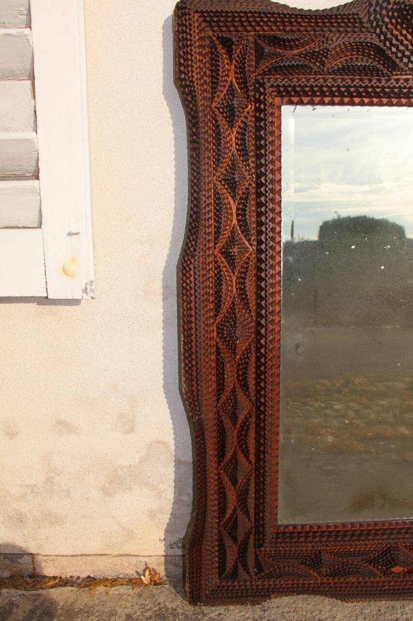 large tramp art mirror 19th century