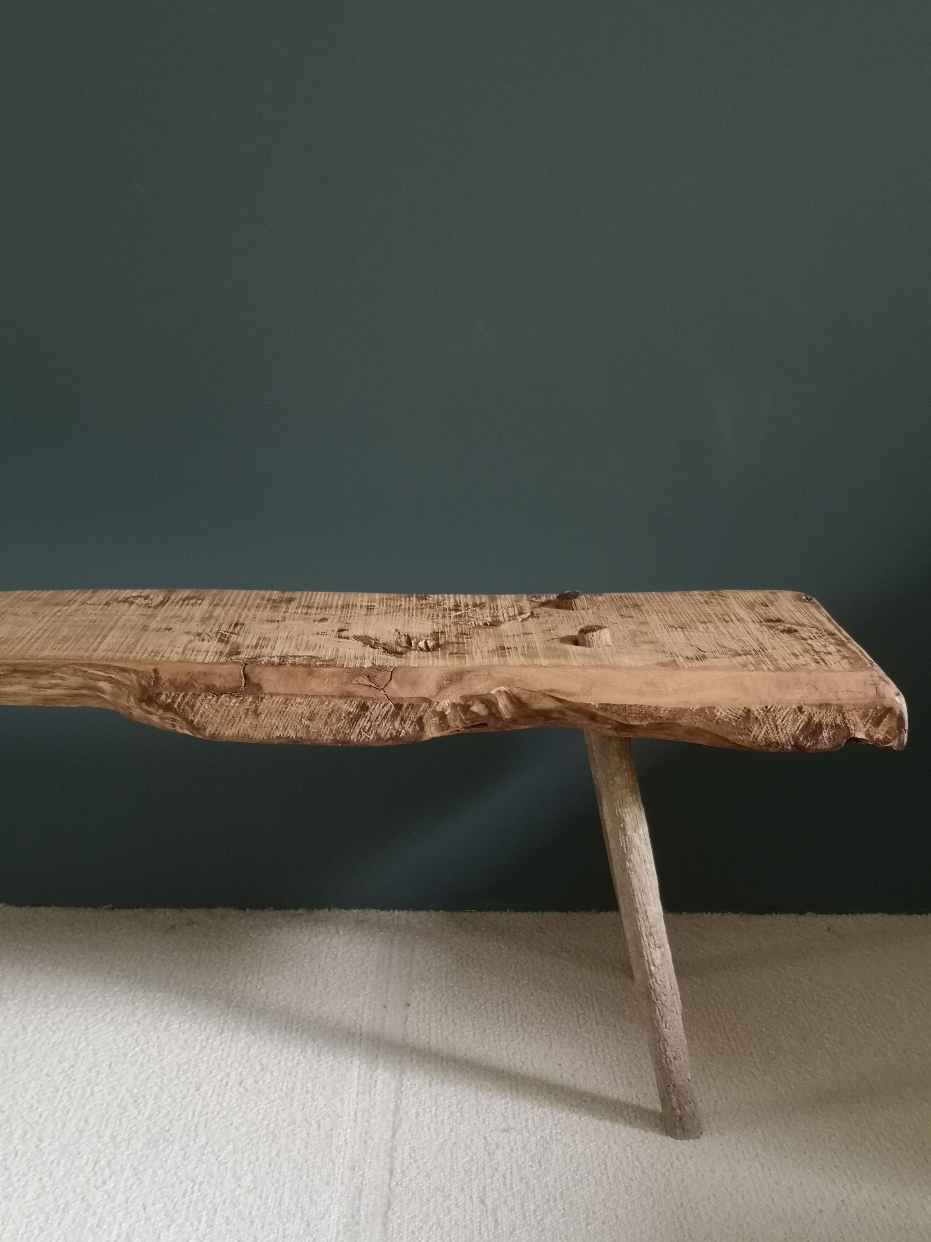 Raw wooden bench, solid elm, brutalist