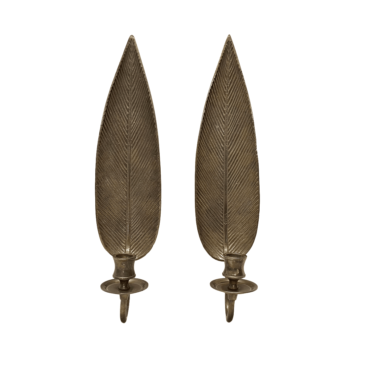 Set of 2 vintage brass wall candle holders leaf shape