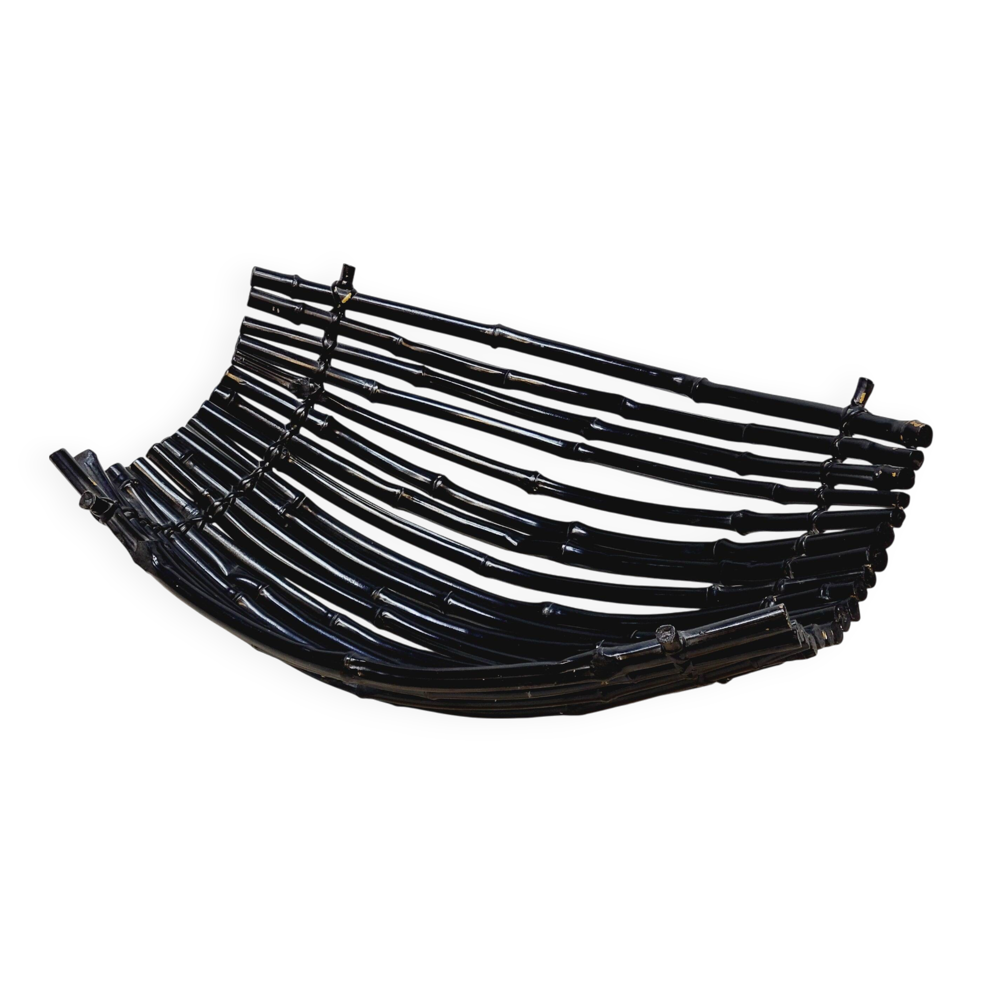 Large Vintage Black Bamboo Fruit Basket