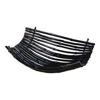 Large Vintage Black Bamboo Fruit Basket