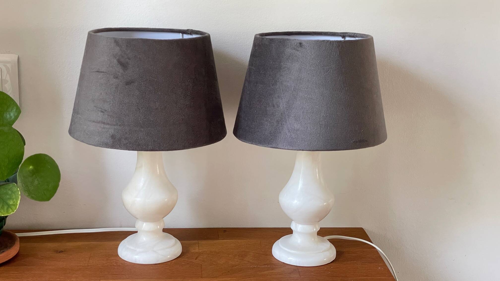 Pair of Vintage Alabaster Stone Lamps
