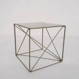 Rare metal and glass side table by Max Sauze, Isocele, France 1960's