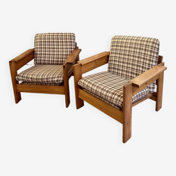 Pair of pine armchairs