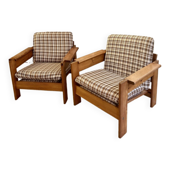 Pair of pine armchairs