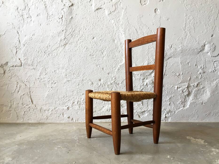 Chaise enfant en bois et paille