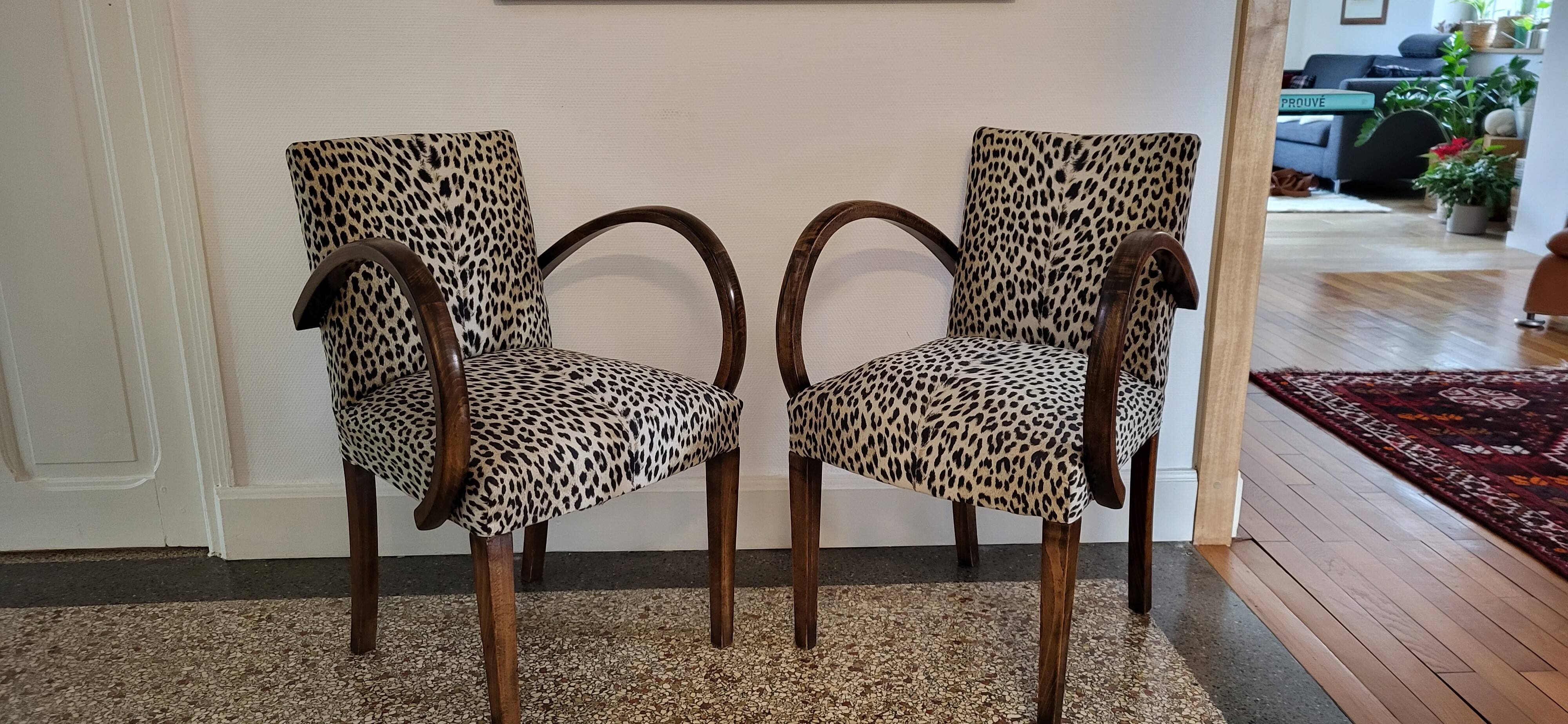 pair of Bridge armchairs, leopard fabric