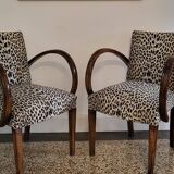 pair of Bridge armchairs, leopard fabric