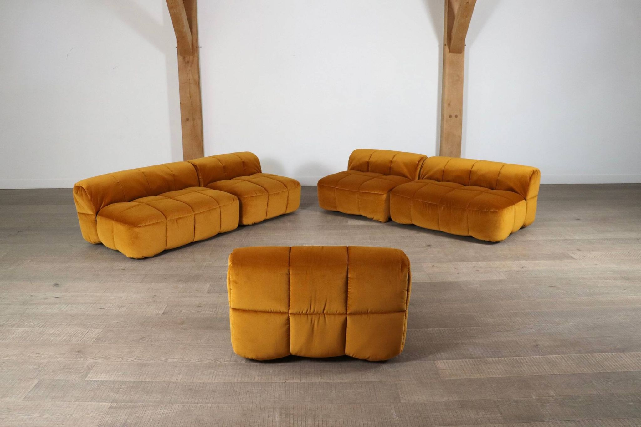 Cini Boeri for Arflex Modular Strips Sofa in Ocre velvet, Italy 1968