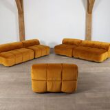 Cini Boeri for Arflex Modular Strips Sofa in Ocre velvet, Italy 1968