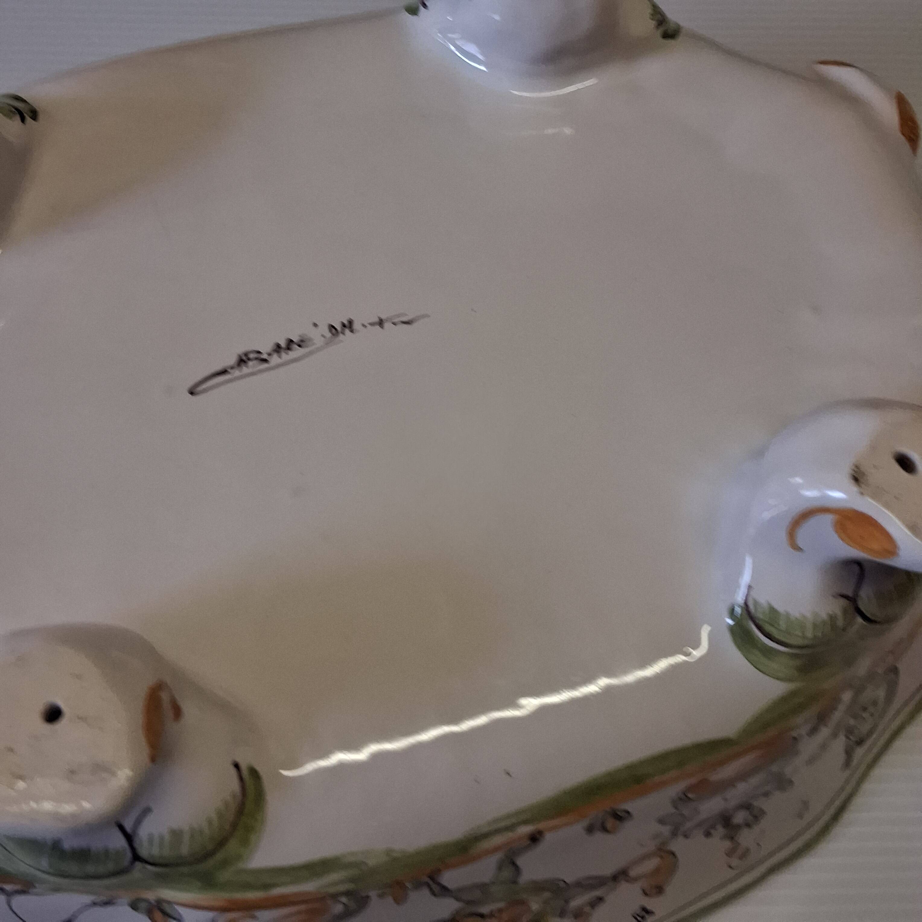 Superb vegetable dish/soup tureen in ceramic and its serving platter in very good condition.