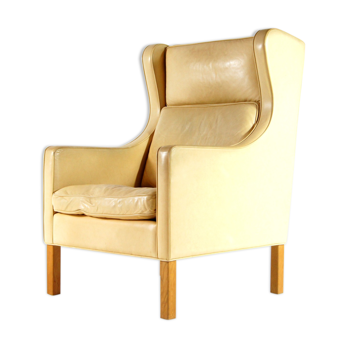 Danish oak & leather lounge wingback chair 70s