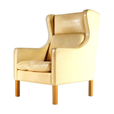 Danish oak & leather lounge wingback chair 70s