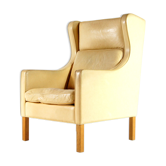 Danish oak & leather lounge wingback chair 70s