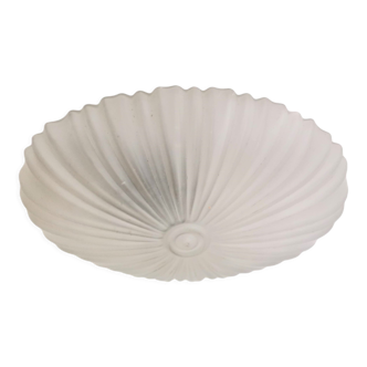 Oval frosted ribbed glass sea shell flush mount ceiling or wall lamp light 1970s