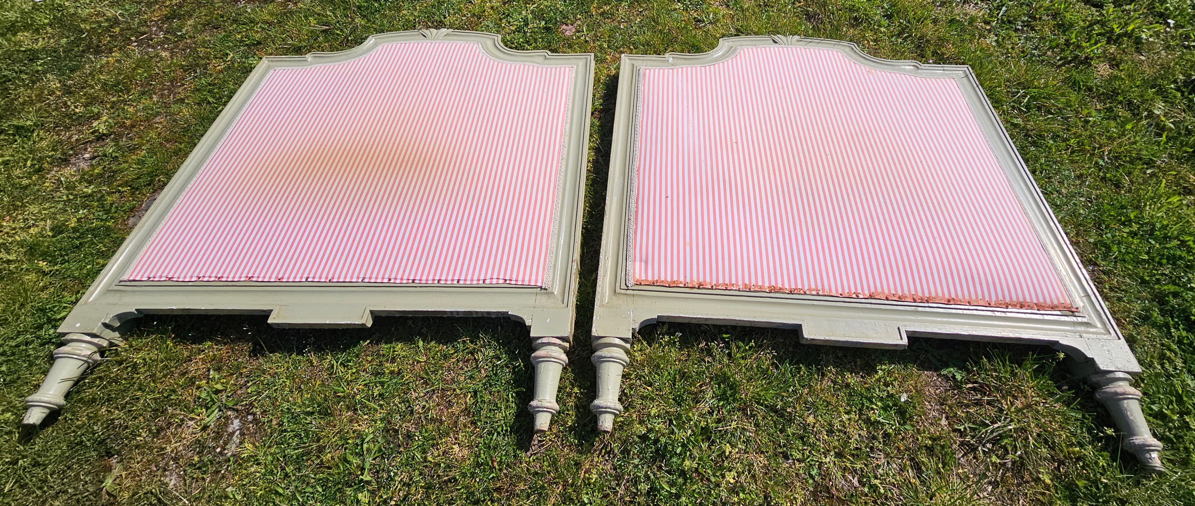 2 headboards striped fabric and wood painted putty color