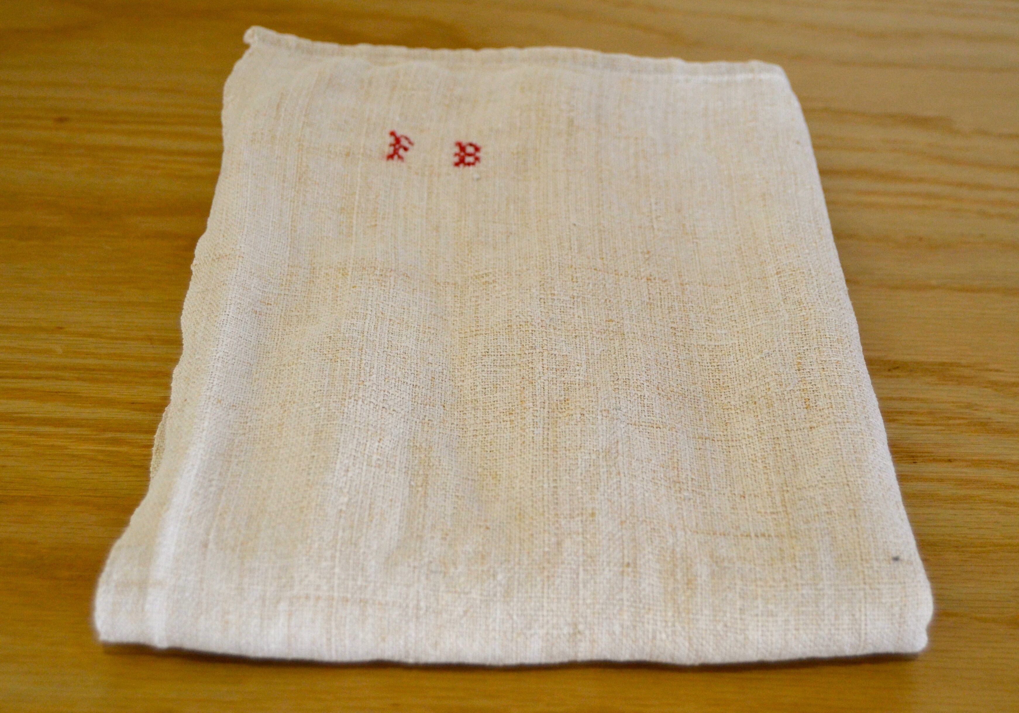 Old towel embroidered, Monogram, PB