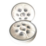 Plates, oyster dish, gray and white, Moulin des Loups ceramic