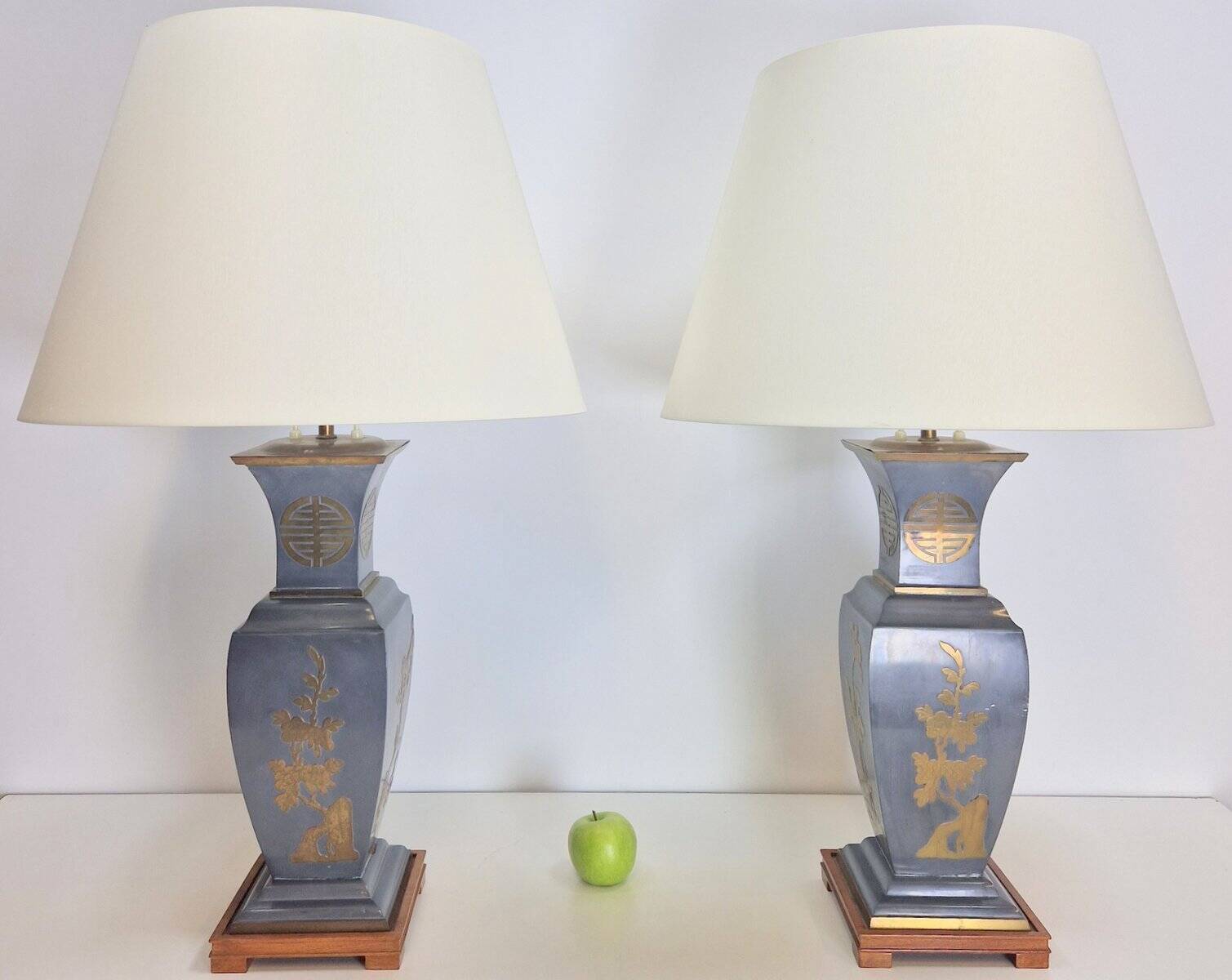 Vintage Asian Table Lamps in Pewter and Brass, 1950s, Set of 2
