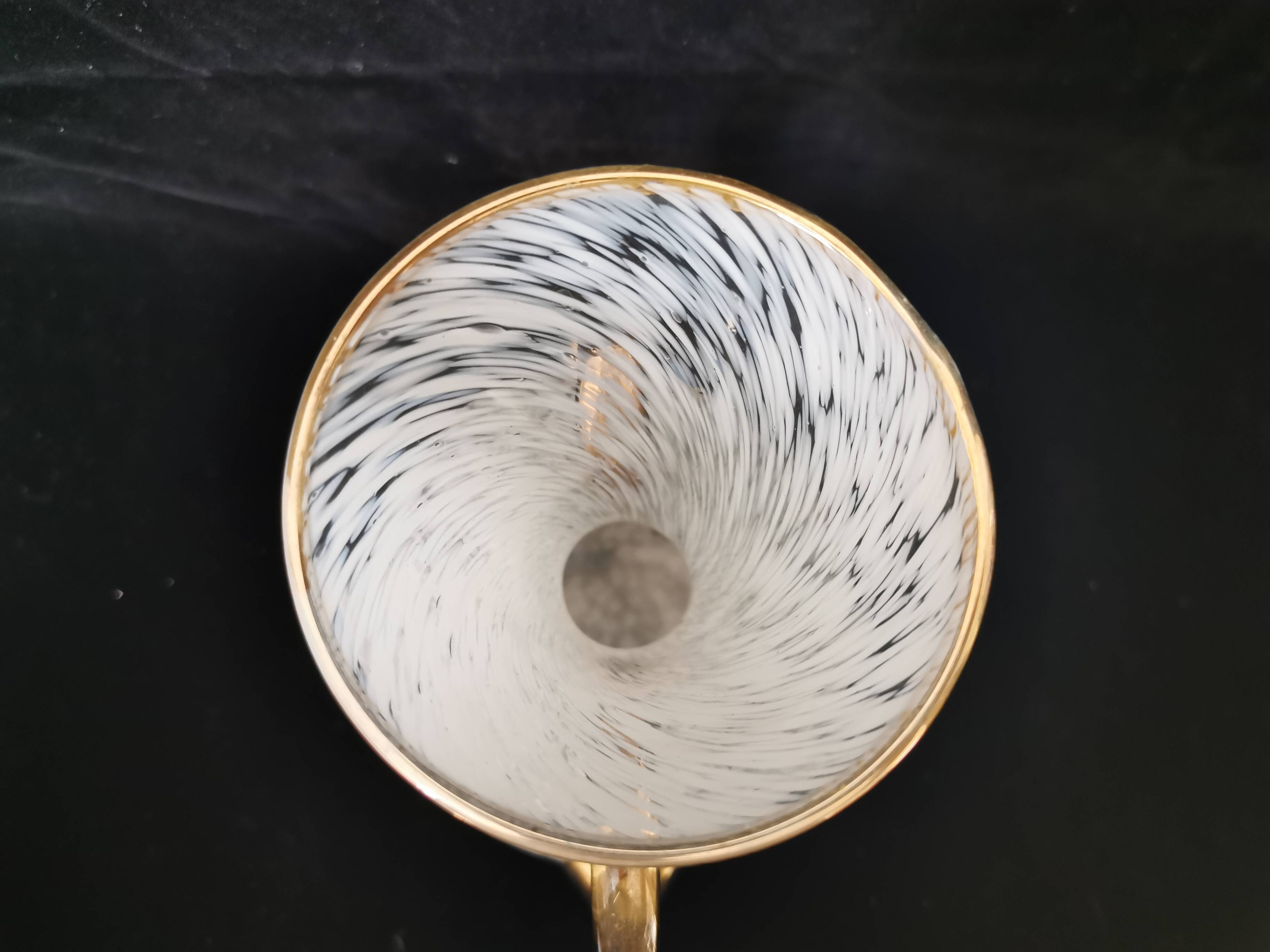 white and gold Clichy glass vase