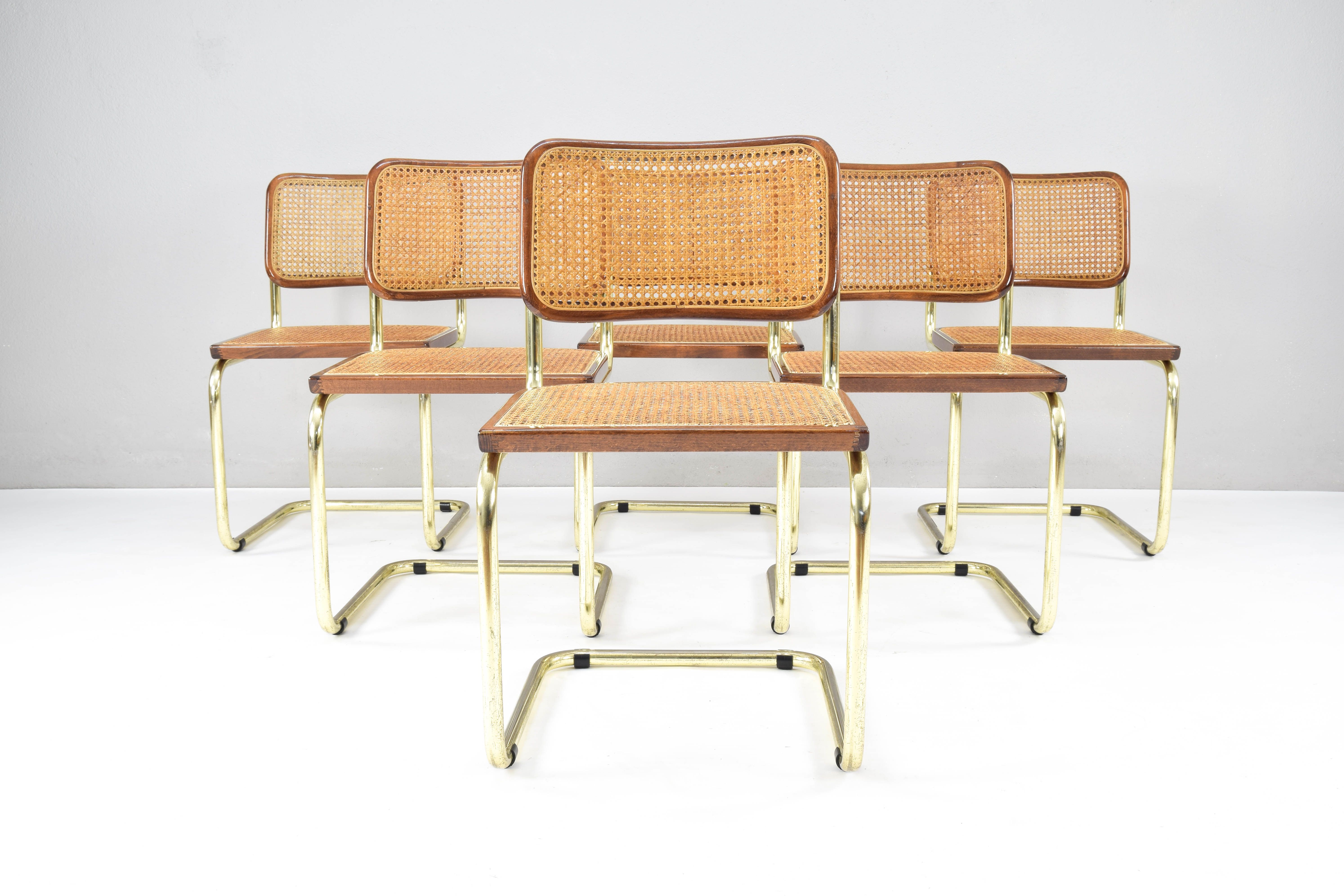 Set of Six Marcel Breuer B32 Cesca chairs, Italy 1970