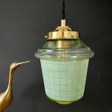 Vintage art deco globe pendant lamp in green granite green and gold