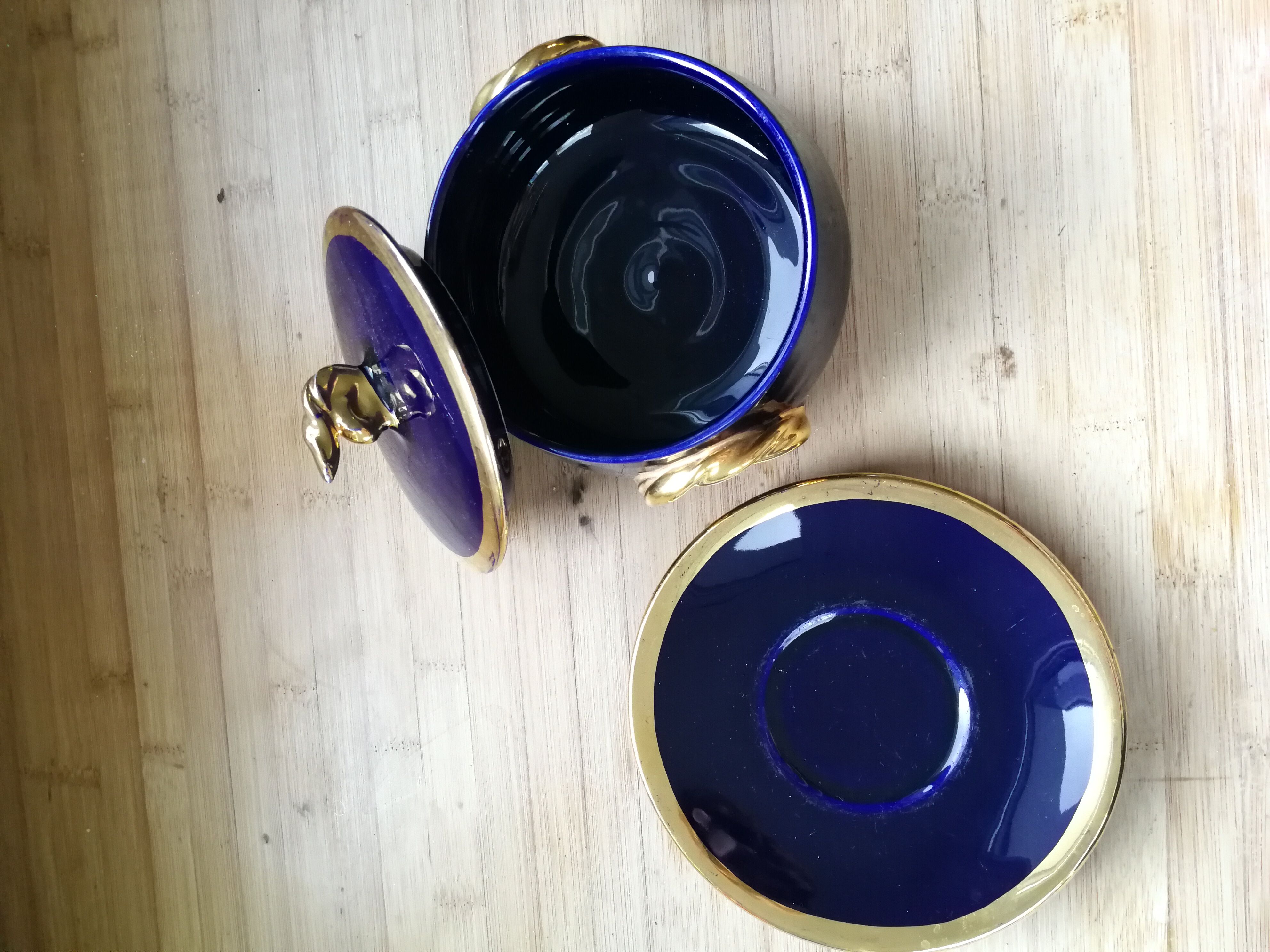 Set of 2 large coffee cups and sugar bowl Vallauris