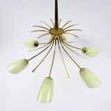 Lustre en laiton et verre, années 1950