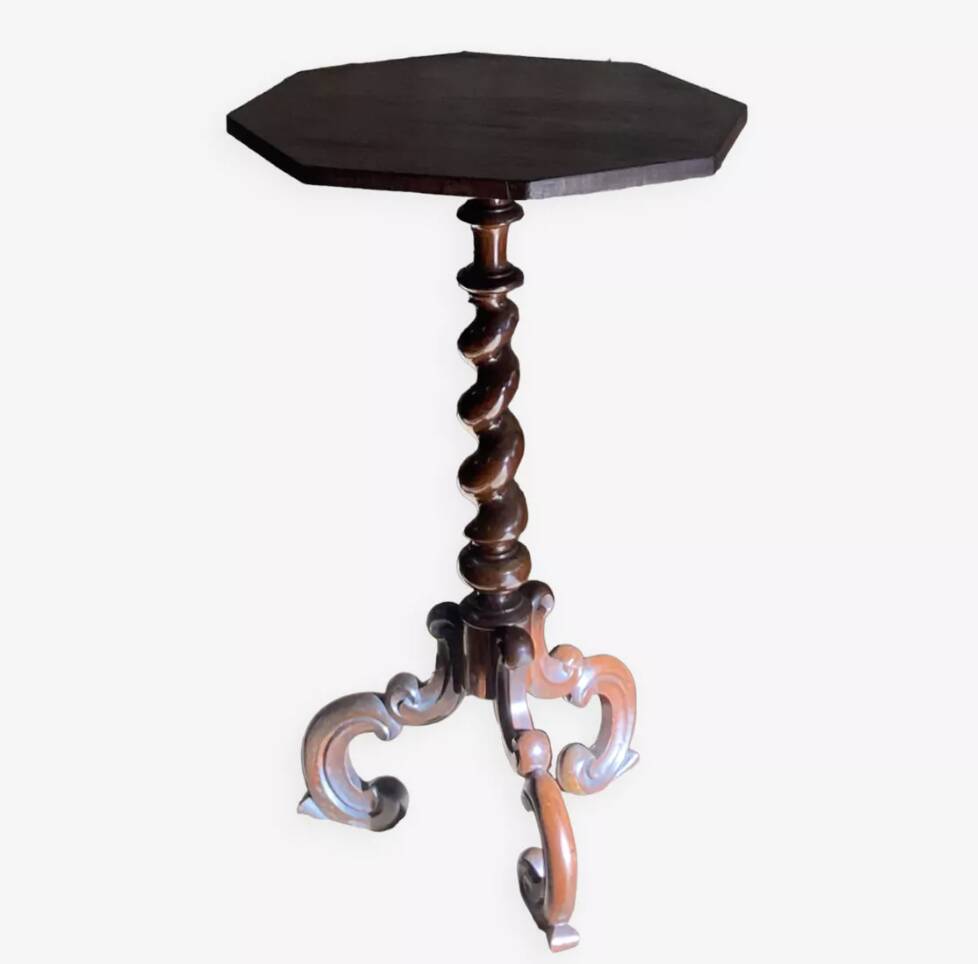19th century pedestal table in twisted wood Louis XIII tripod