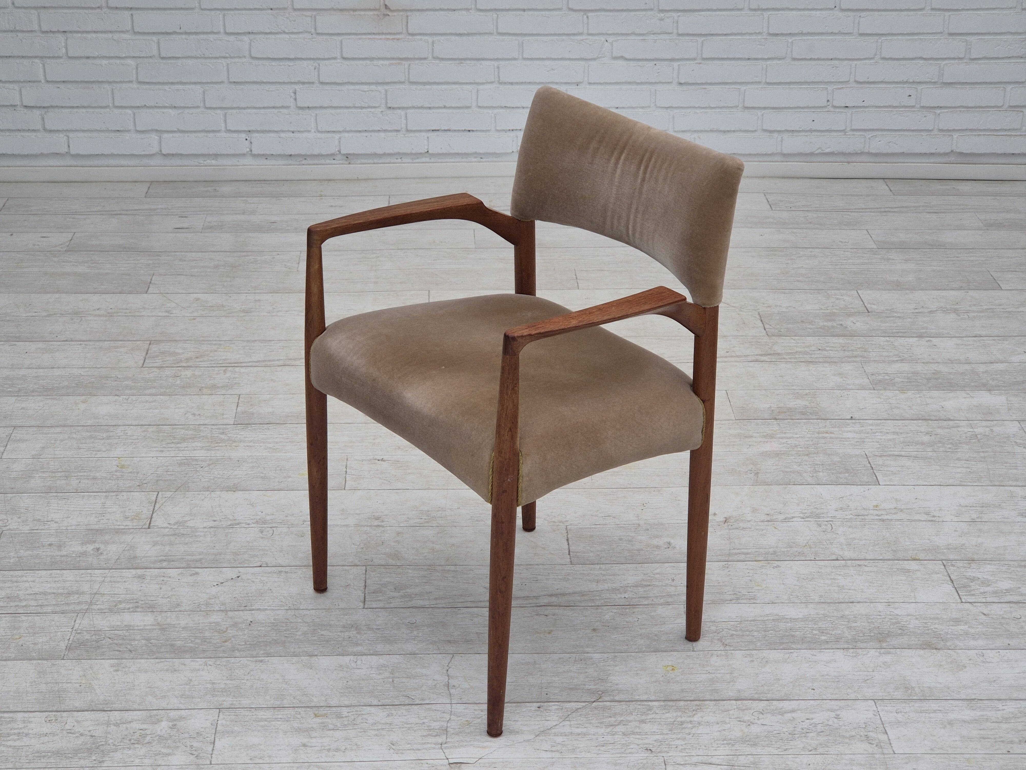 1960s, Danish chair, solid teak wood, furniture velour.