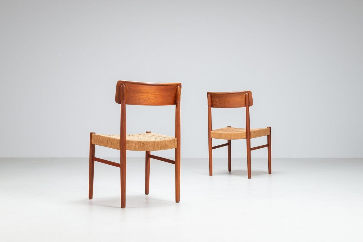 Set of four Danish dining chairs in teak and paper cord, Denmark, 1960
