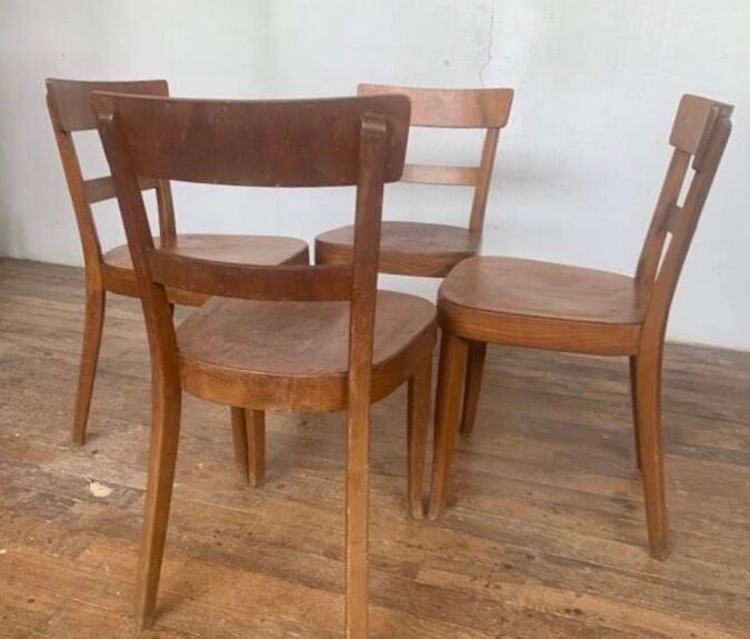 Set of 4 curved wood bistro chairs