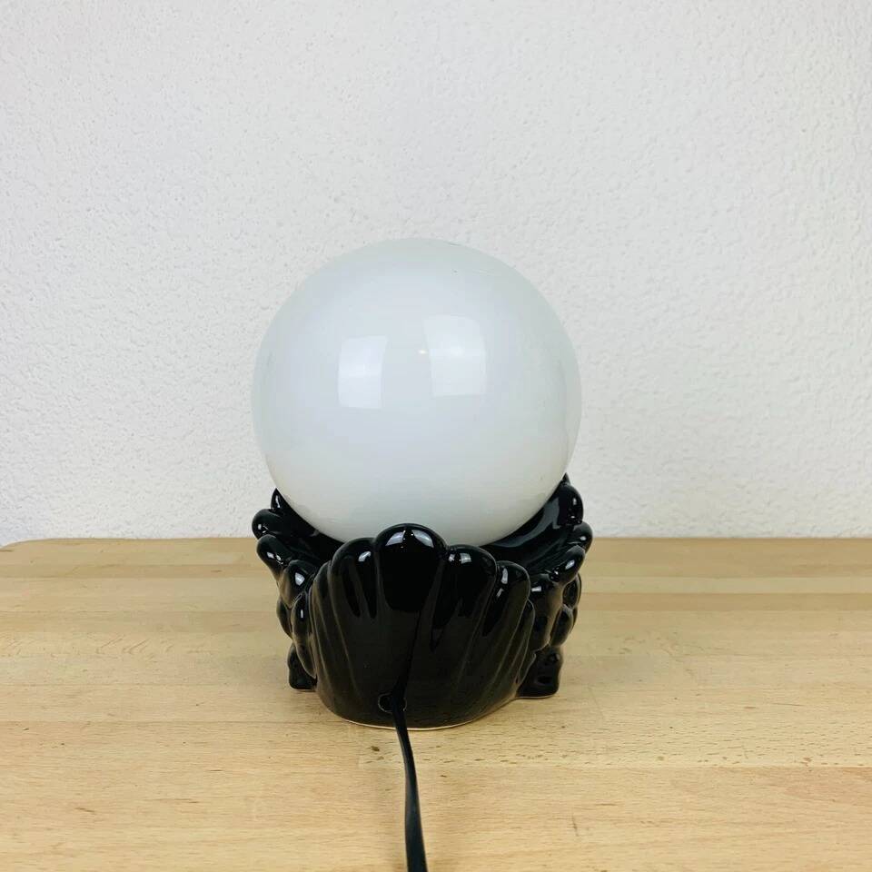 Black ceramic swan lamp with vintage opaline globe