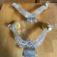 Chandelier + pair of wall lights in the old style jules leleu gilded + perspex plexi