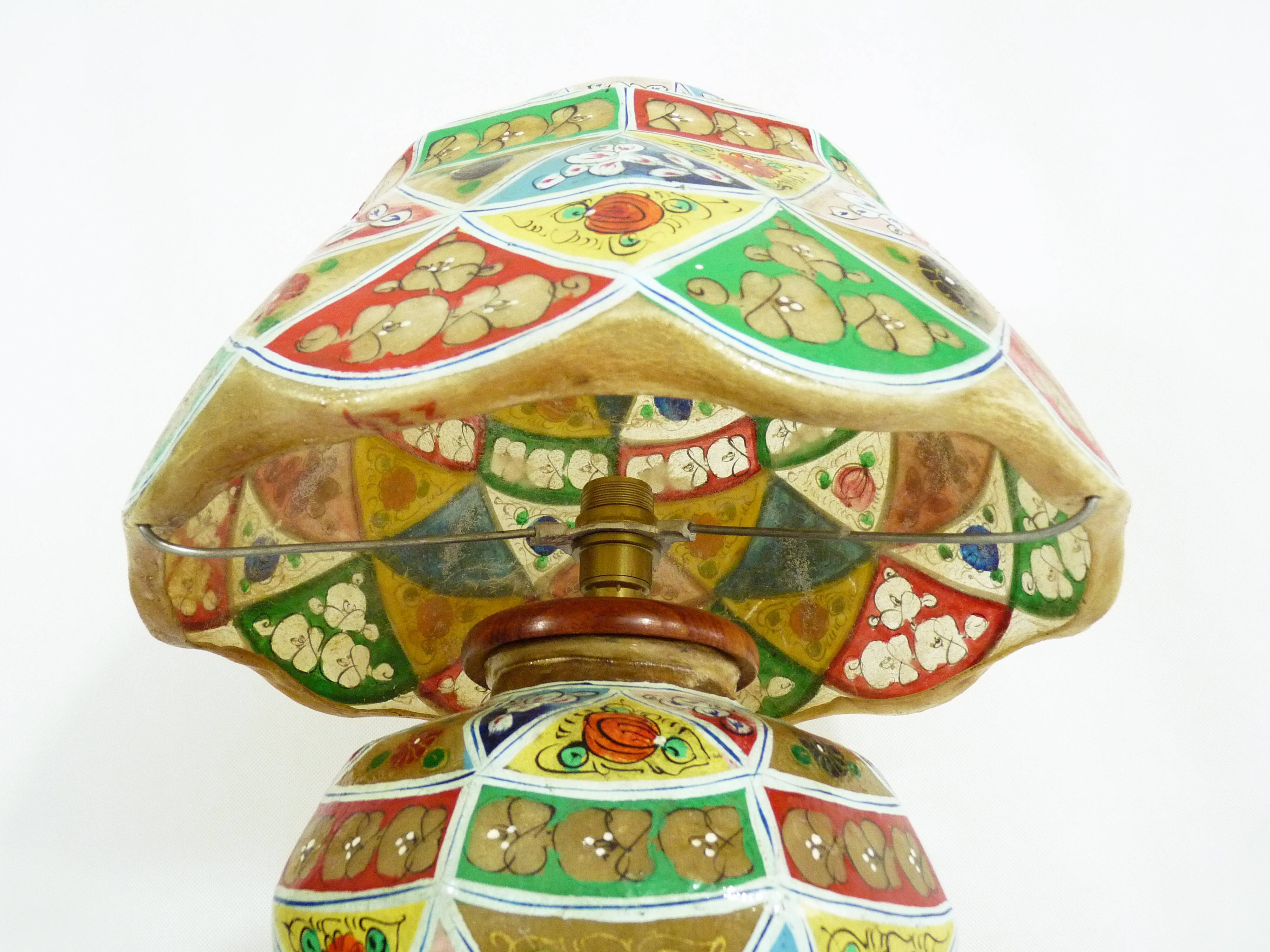 Ancient camel leather lamp and wooden base