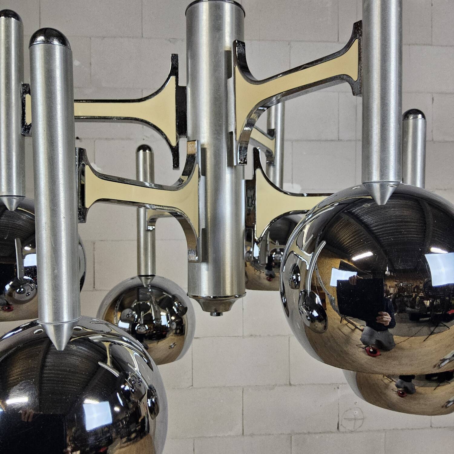 Italian design chrome vintage Space Age Gaetano Sciolari pendant lamp