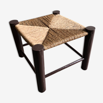 Square wood and straw stool