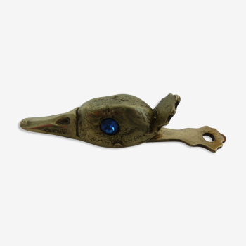 Mail clip, pinced a bronze ticket, duck head with blue glass eyes