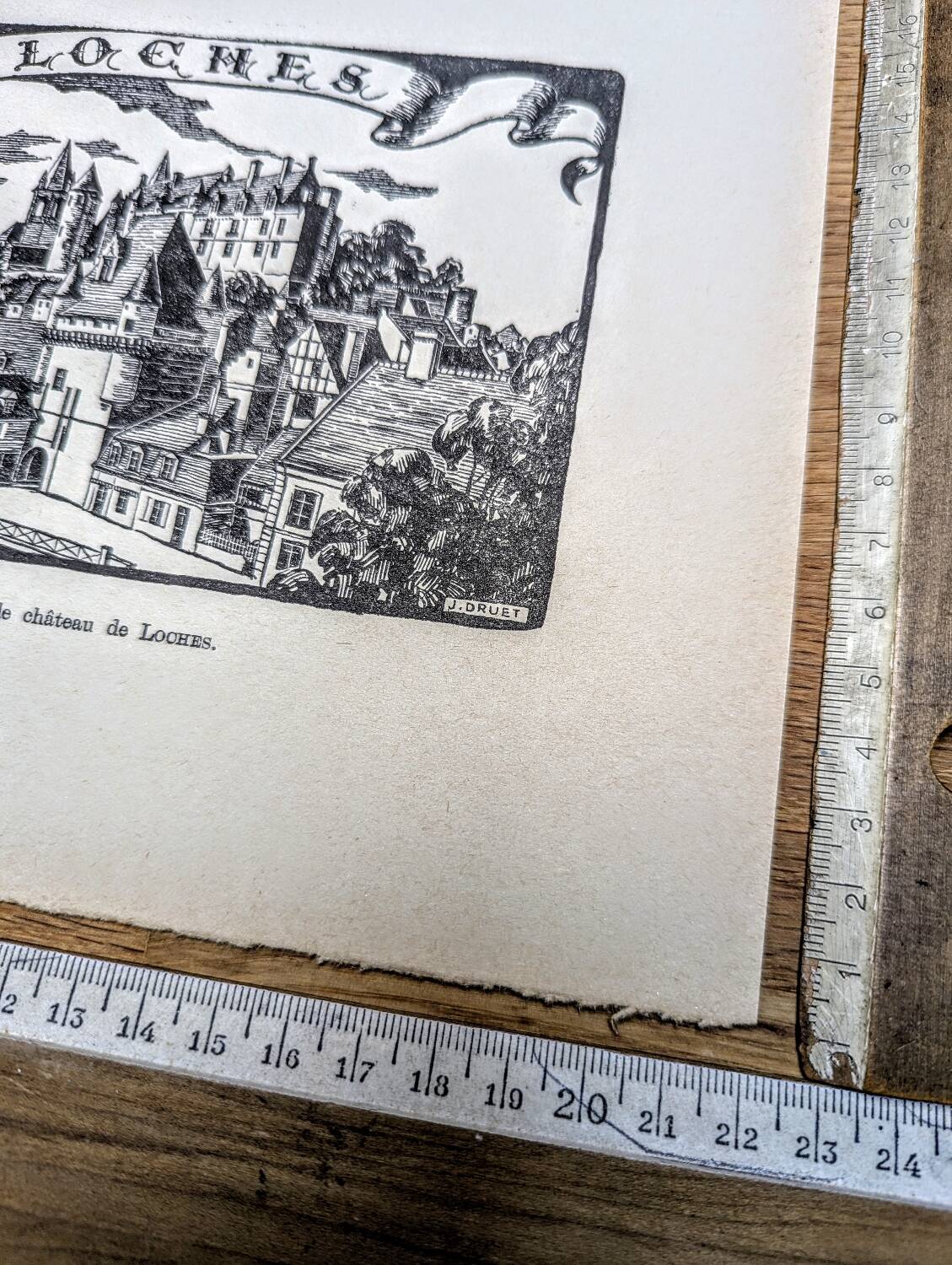 Loches, Indre-et-Loire, printed in 1933, vintage engraving.