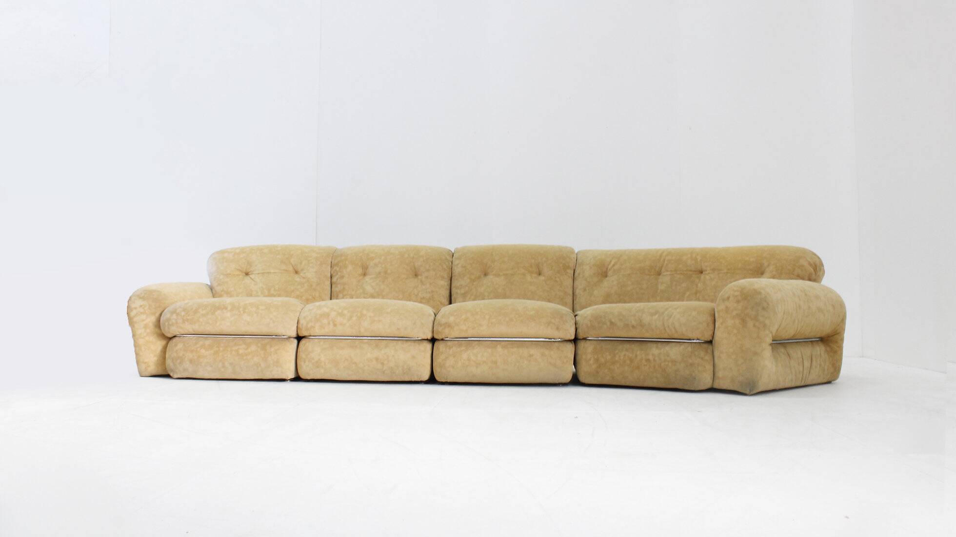 Vintage Italian curved modular chrome sofa 1970s