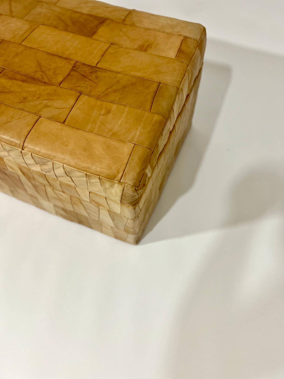 De Sede style storage bench, leather patchwork, 1970s design