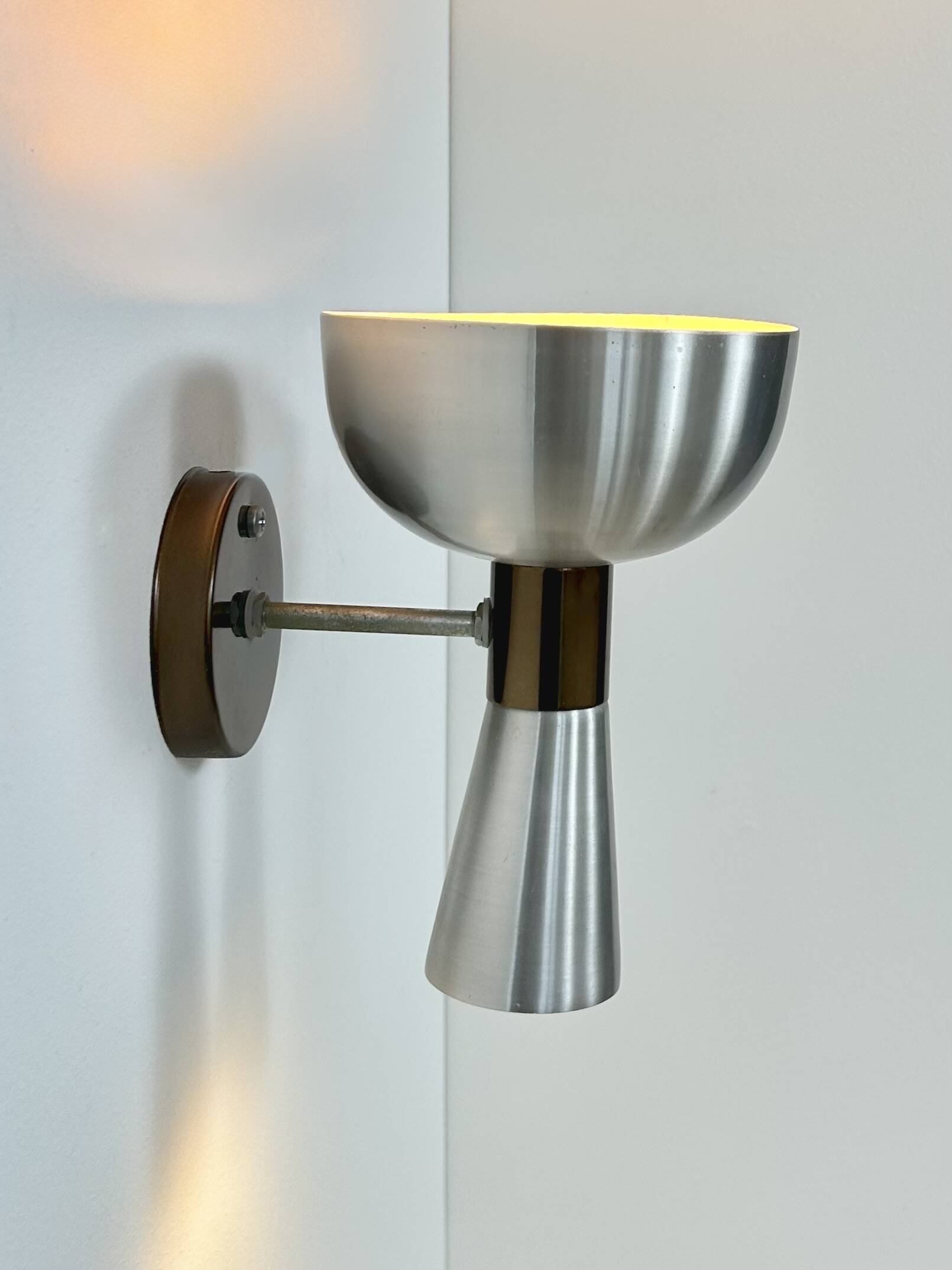 Vintage brushed metal and copper wall light, Netherlands, 1960.