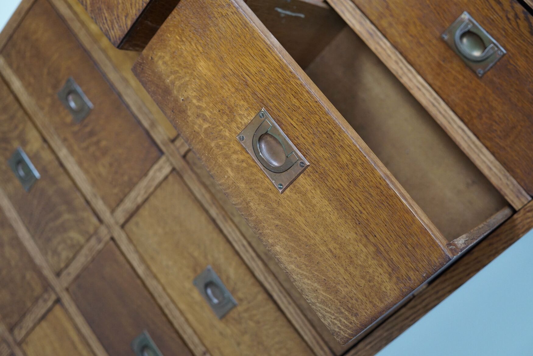 English Oak Apothecary / Filing Cabinet Campaign Style, 1930s