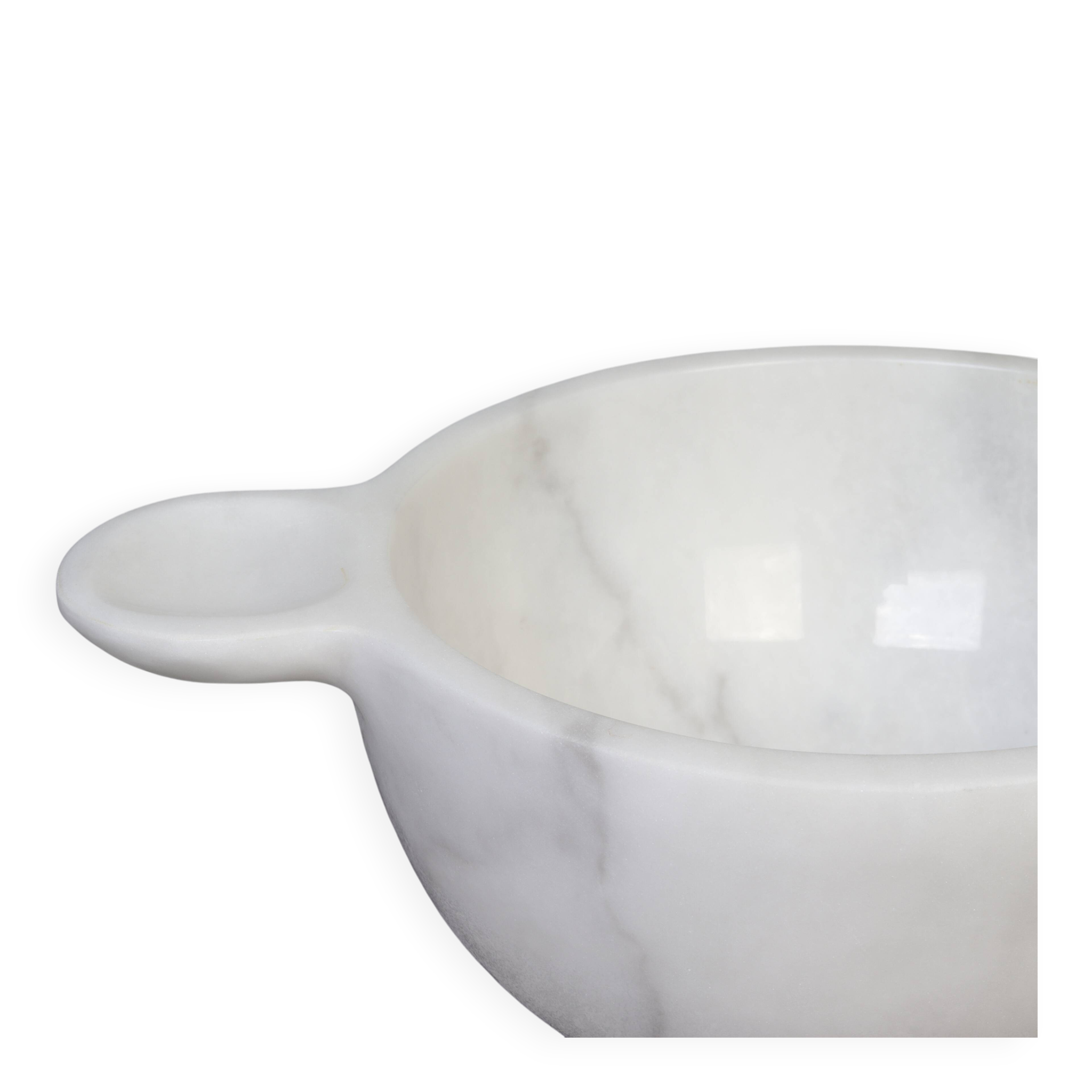 Gabriella – White Natural Marble Bowl with handles  | L 32cm W 20cm H 10cm