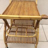 Rolling table in natural wicker of the 1970s