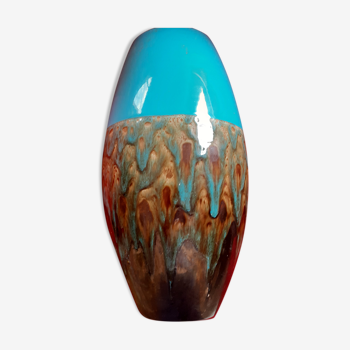 Turquoise enamel vase, brilliant brown fondue