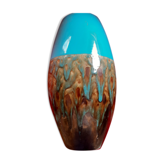 Vase émaillè turquoise, fondue marron brillant