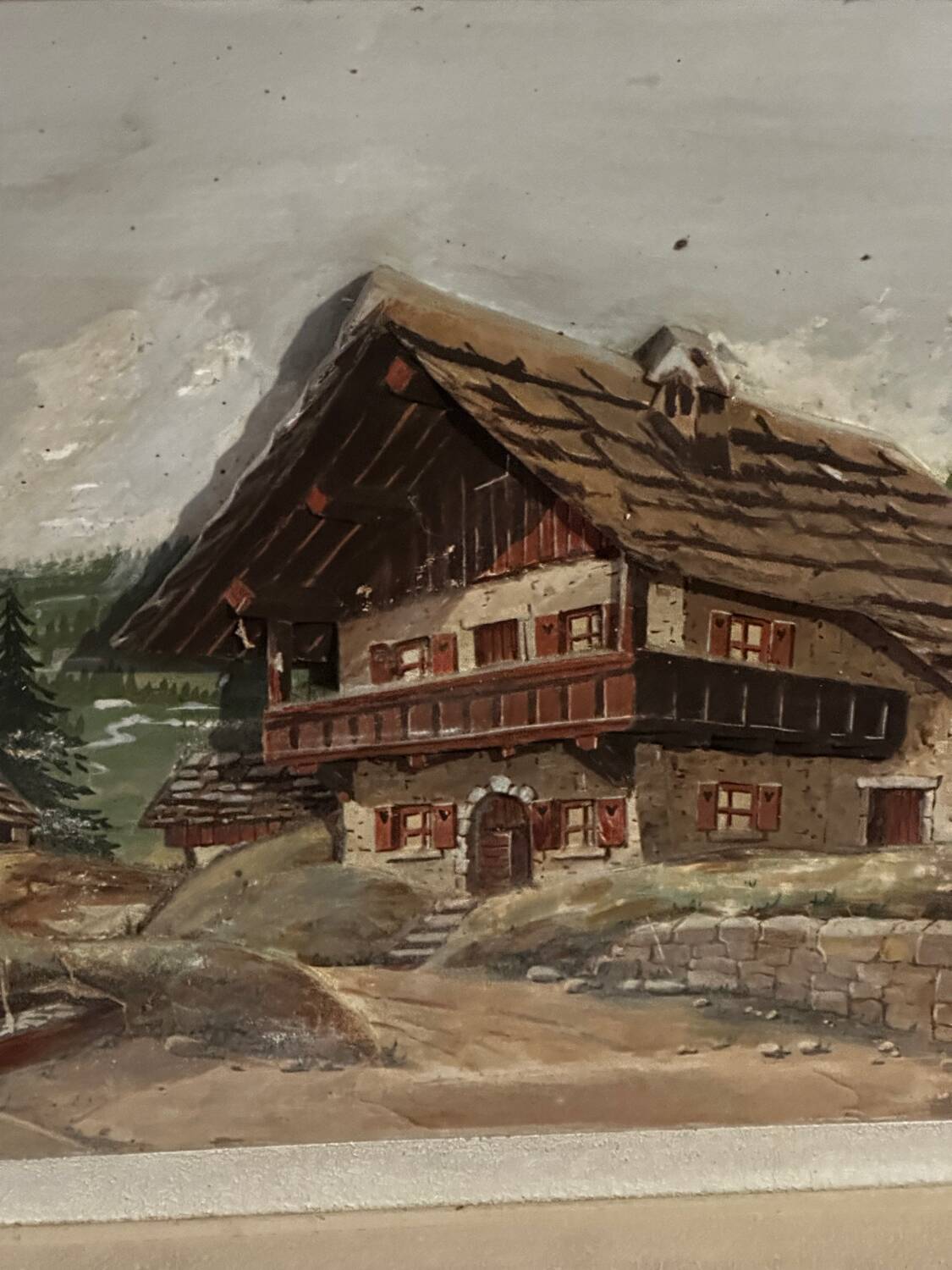 Alpine Table from the 1950s, carved and painted wood, signed by Francois Raugel - 4