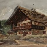 Alpine Table from the 1950s, carved and painted wood, signed by Francois Raugel - 4